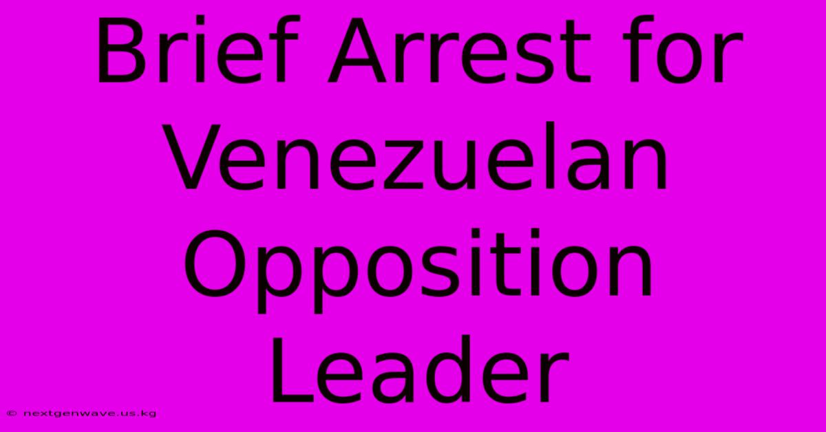 Brief Arrest For Venezuelan Opposition Leader