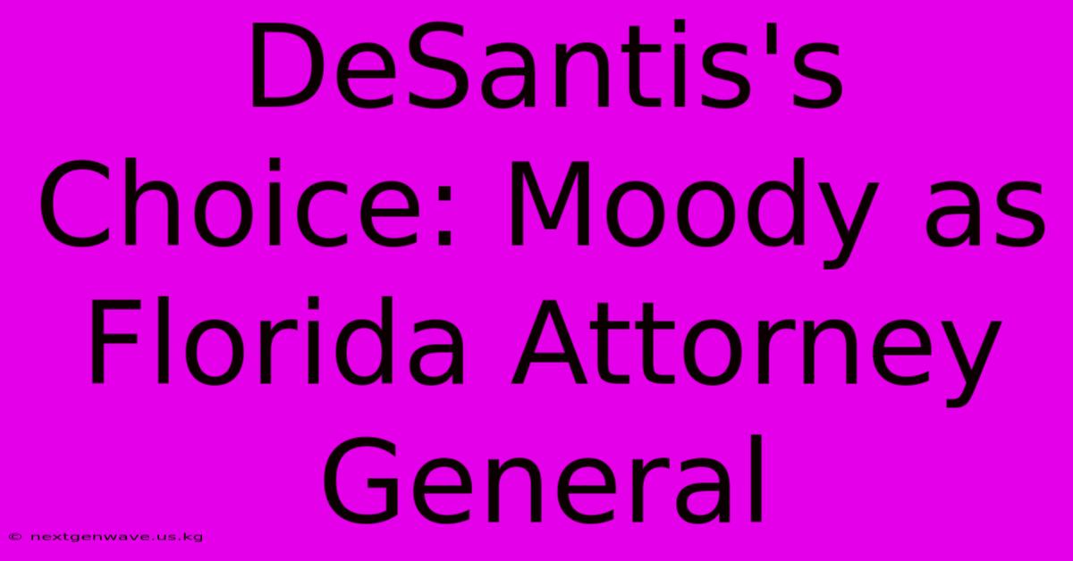 DeSantis's Choice: Moody As Florida Attorney General