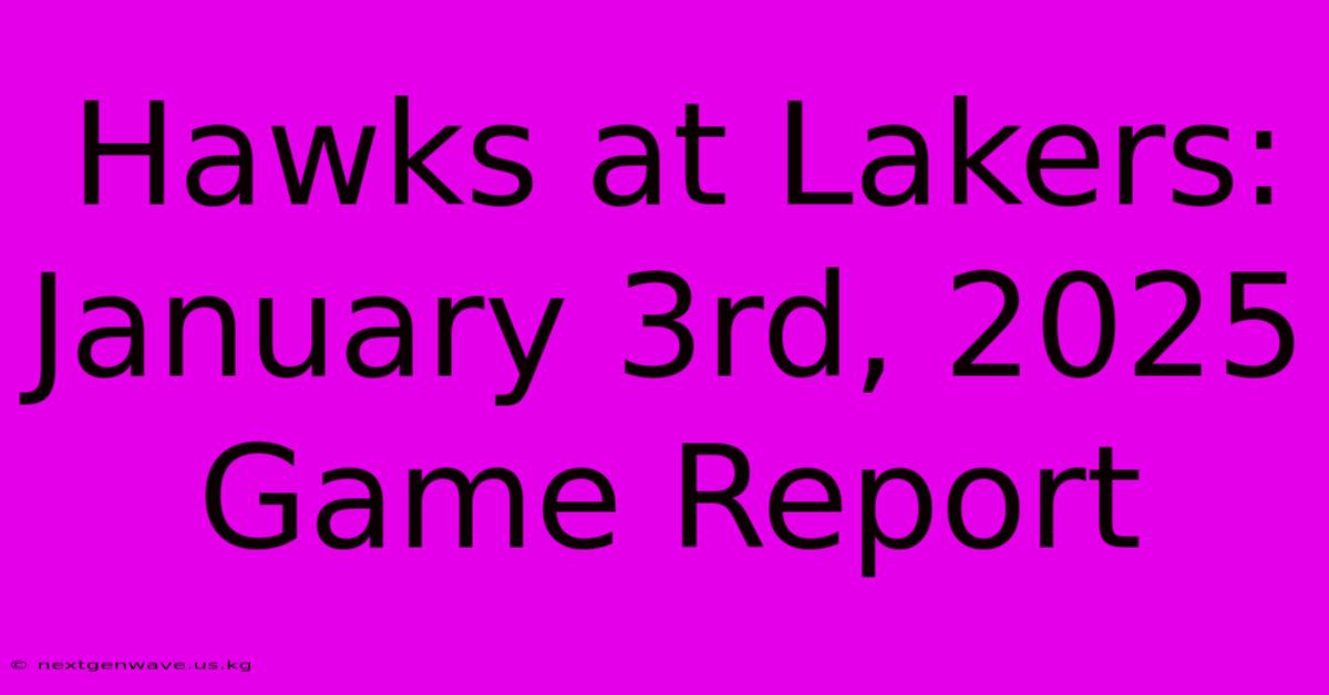 Hawks At Lakers: January 3rd, 2025 Game Report