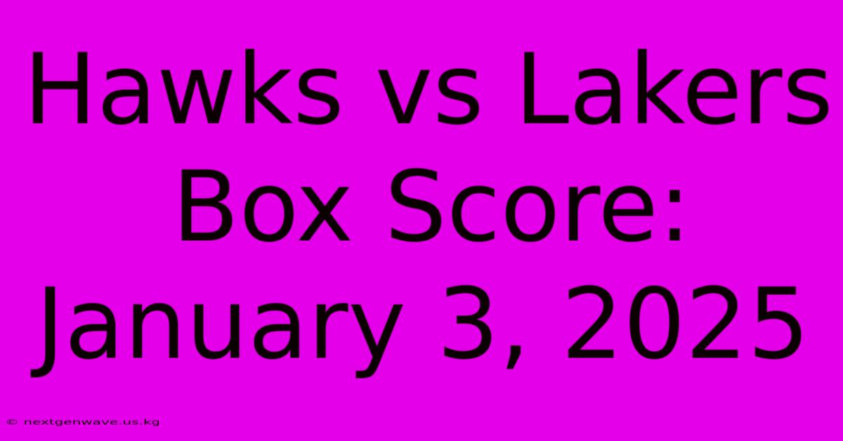 Hawks Vs Lakers Box Score: January 3, 2025