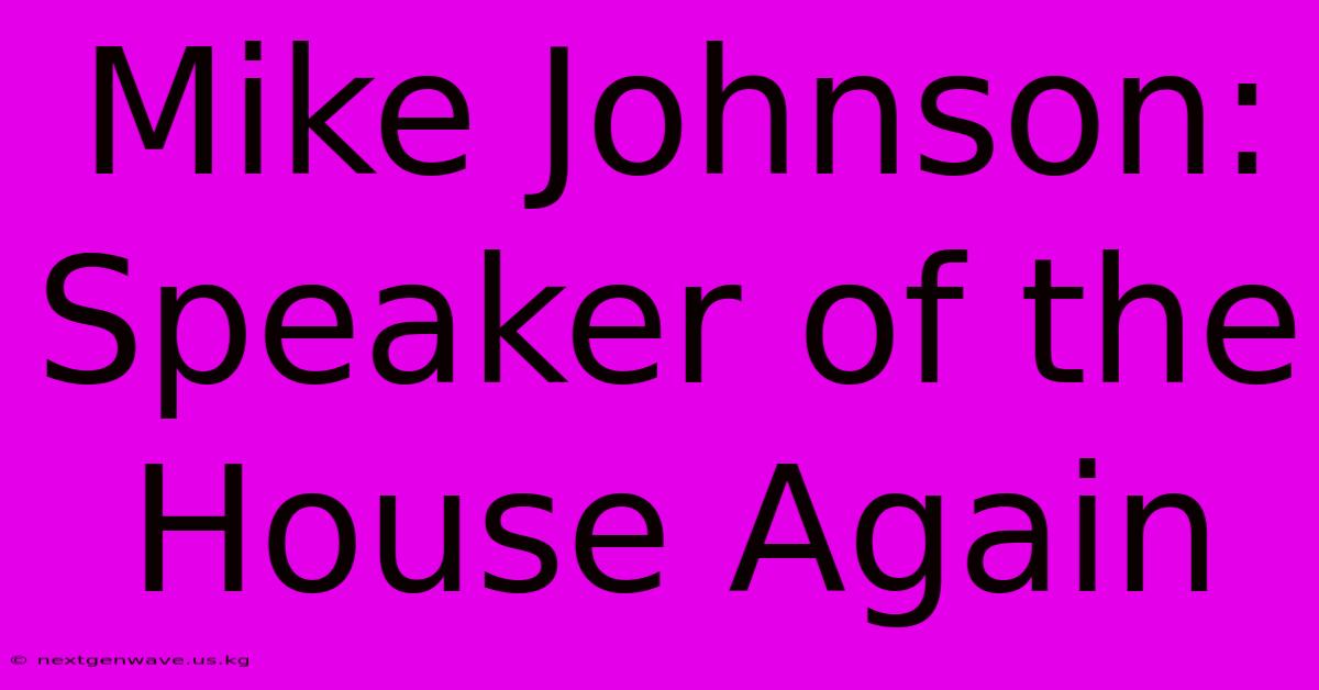 Mike Johnson: Speaker Of The House Again