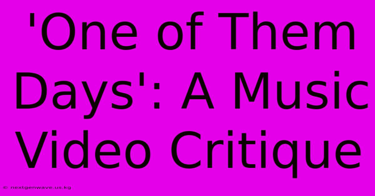 'One Of Them Days': A Music Video Critique