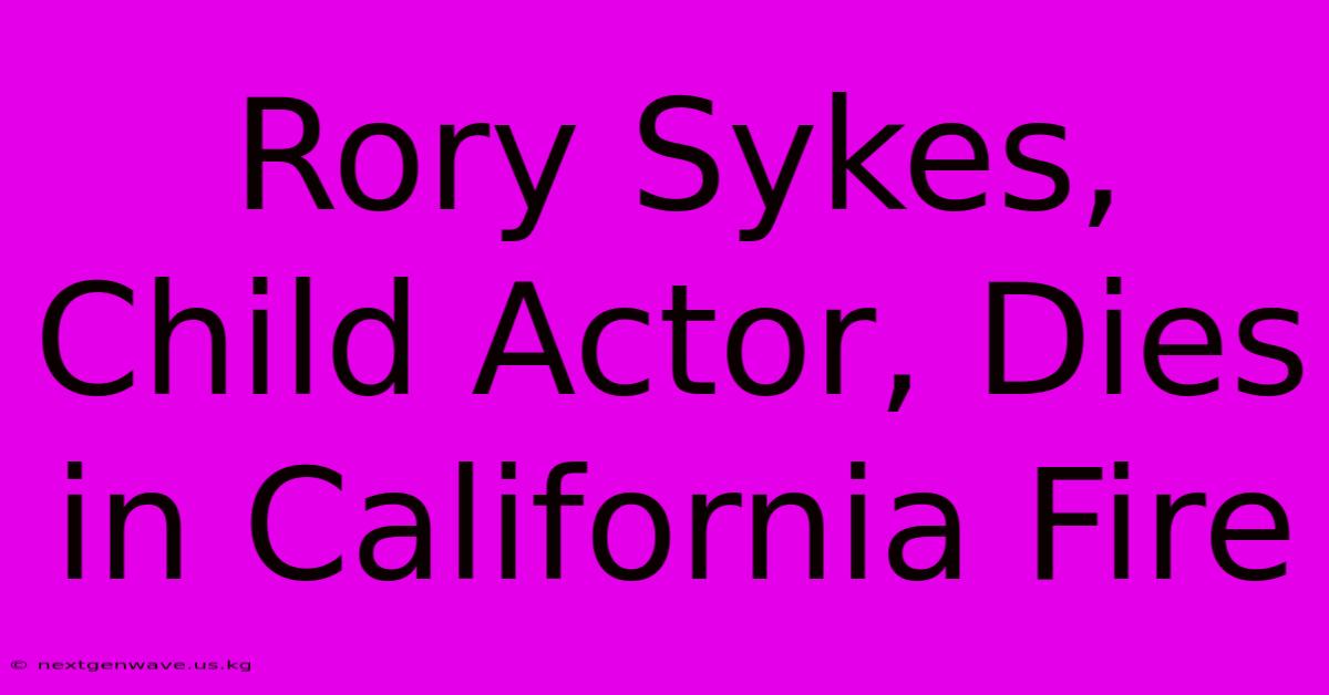 Rory Sykes, Child Actor, Dies In California Fire