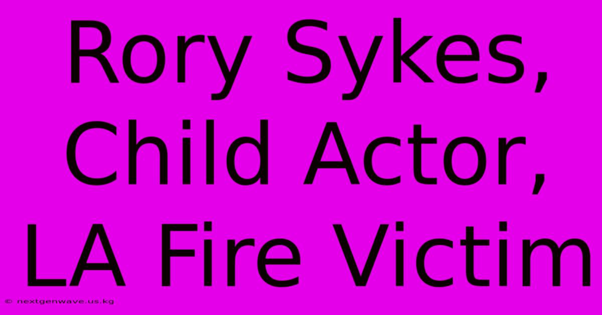 Rory Sykes, Child Actor, LA Fire Victim