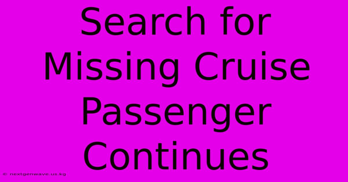 Search For Missing Cruise Passenger Continues