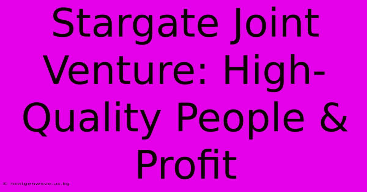 Stargate Joint Venture: High-Quality People & Profit